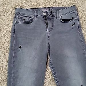 Joe's Light gray jeans.  Won once.  Mid waste